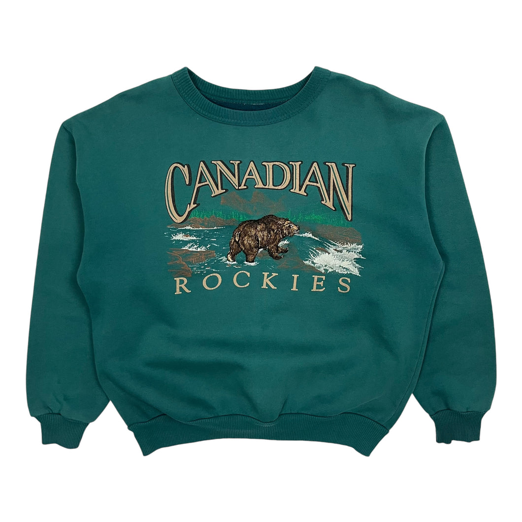 Canadian Rockies 3D Embroidered Bear Crewneck Sweatshirt - Size L