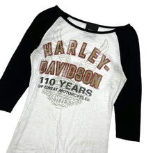 Load image into Gallery viewer, Women&#39;s Harley-Davidson 3/4 Sleeve 110th Anniversary Baseball Tee - Size L
