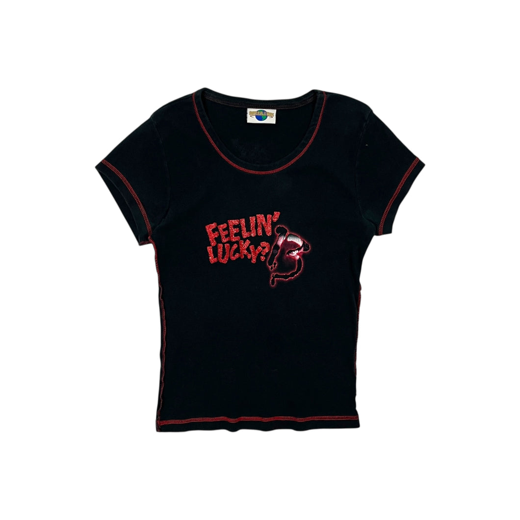 2003 Women's Lucky 13 Contrast Stitch Baby Tee - Size S