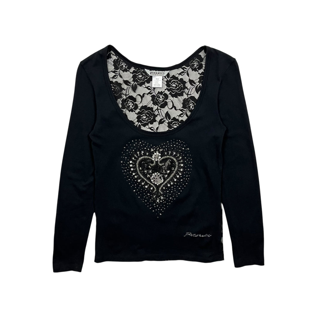 Women's Parasuco Embellished Mesh-Back Rose Long Sleeve - Size M