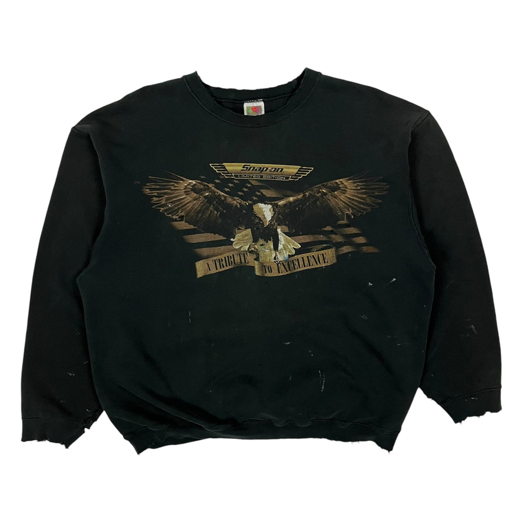 Distressed Snap-On Limited Edition Eagle Crewneck Sweatshirt - Size L