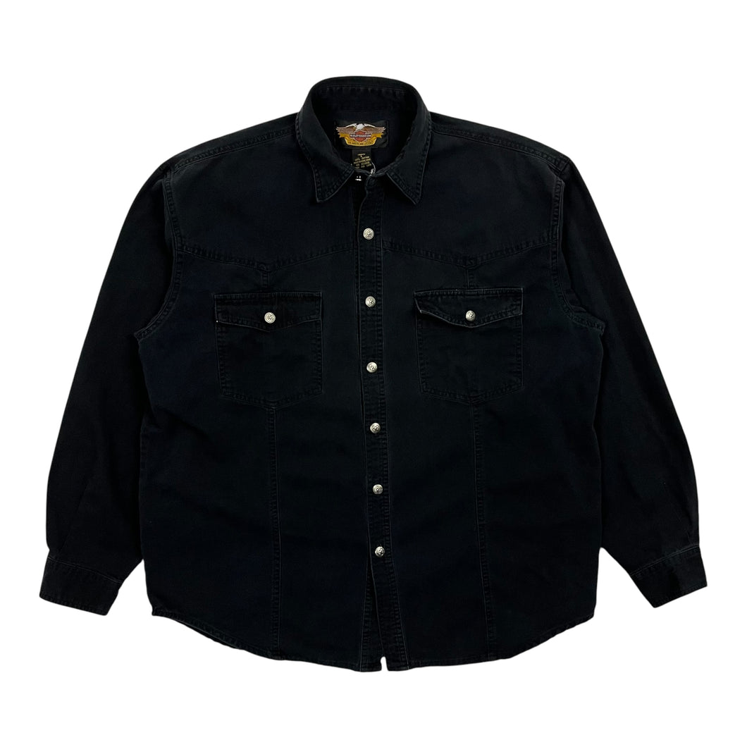 Harley-Davidson Embroidered Western Denim Button Up Shirt - Size L