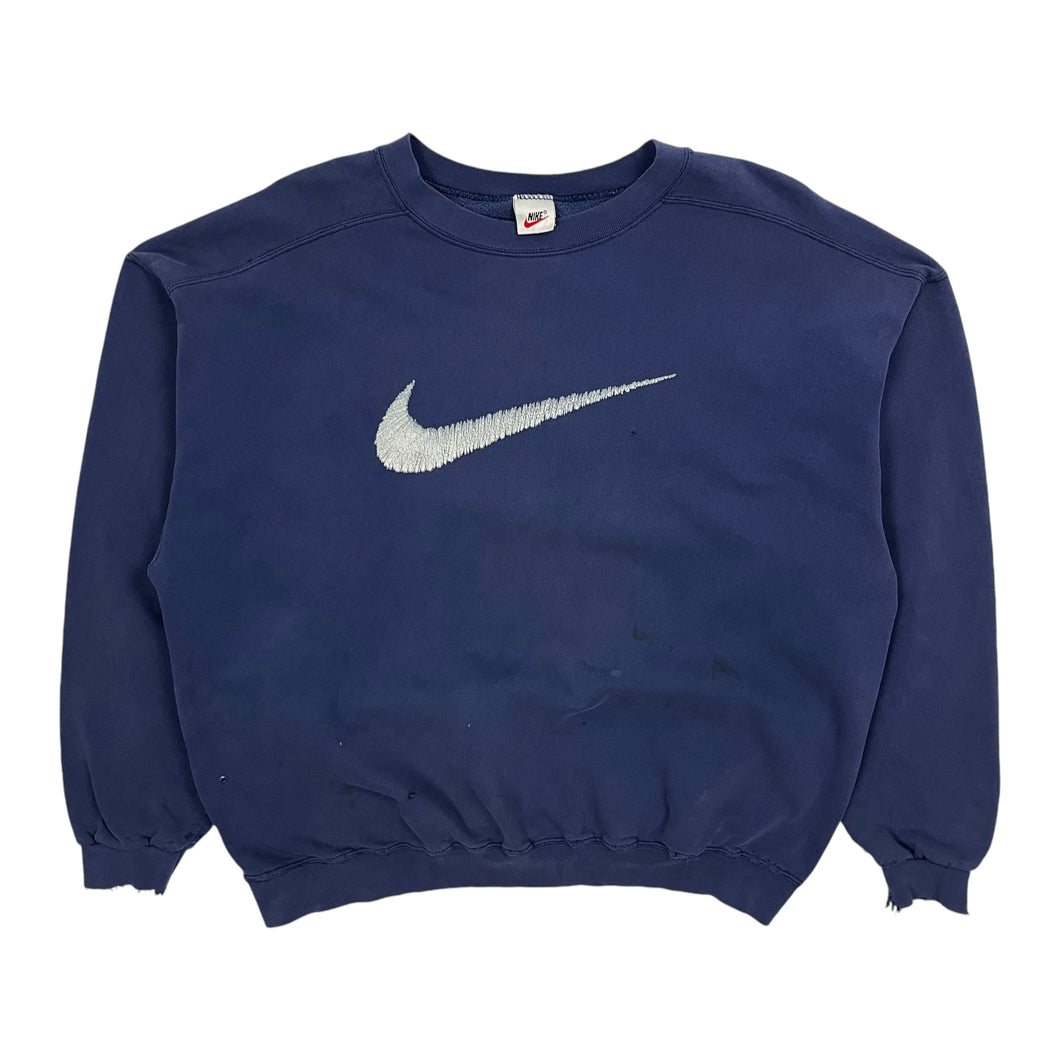 Distressed Nike Swoosh Crewneck Sweatshirt - Size L/XL