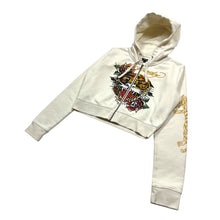 Load image into Gallery viewer, Women&#39;s Ed Hardy Tiger Rose Cropped Zip Up Hoodie - Size L
