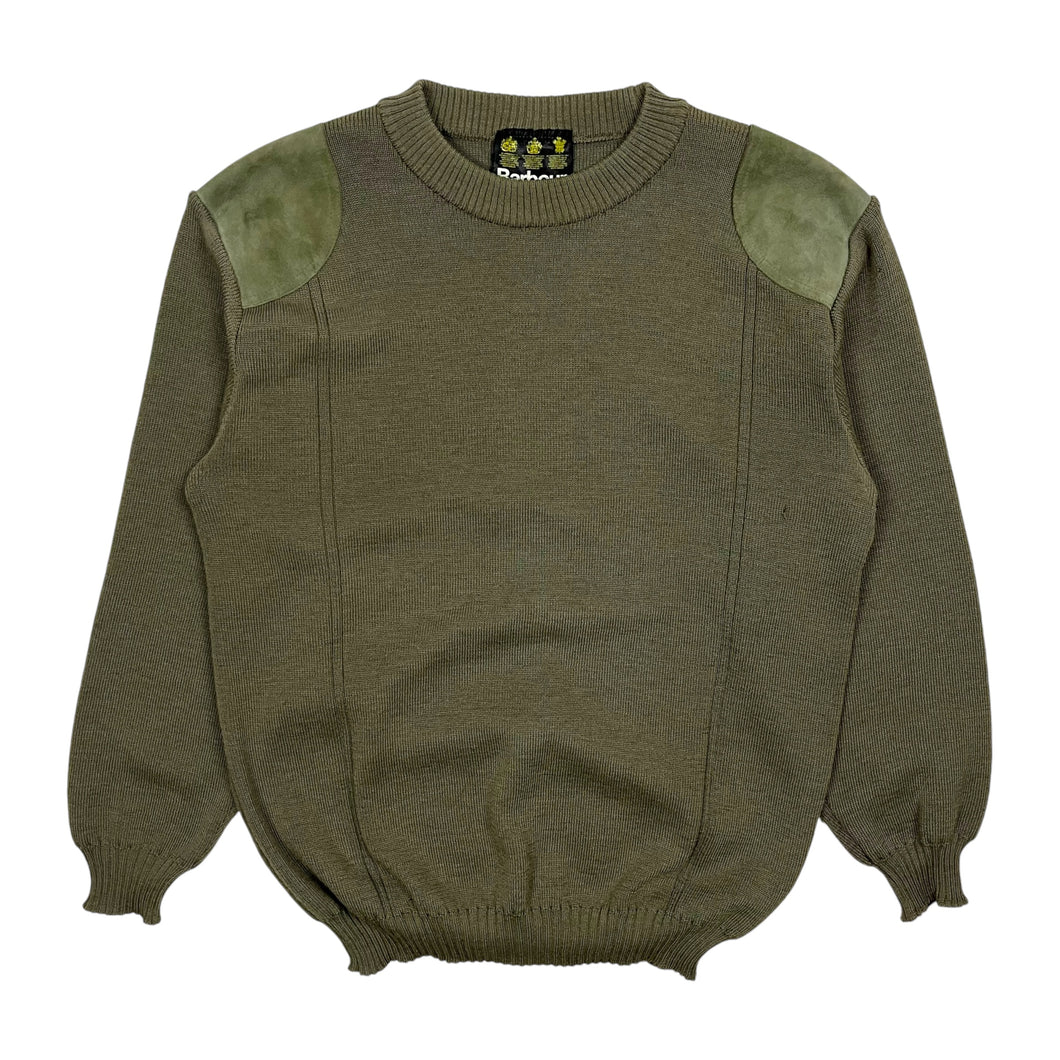 Barbour Suede Paneled Heavyweight Knit Sweater - Size XL