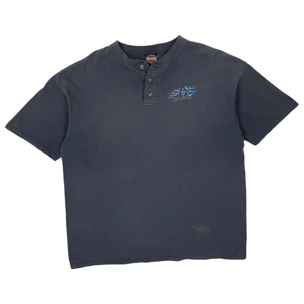 Harley-Davidson Henley Blue Flame Logo Tee - Size XXL