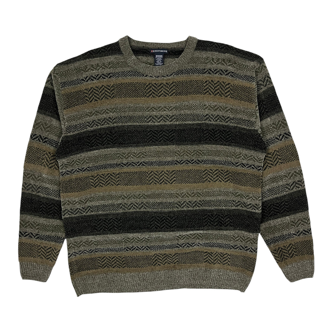 Geometric Striped Knit Sweater - Size XL