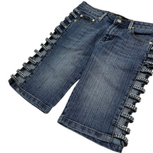 Load image into Gallery viewer, Women's Platinum Plush Rhinestone Peak-a-boo Capris - Size S

