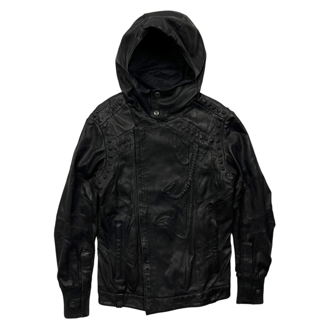 Diesel Black Label Embossed Hooded Biker Jacket - Size S/M