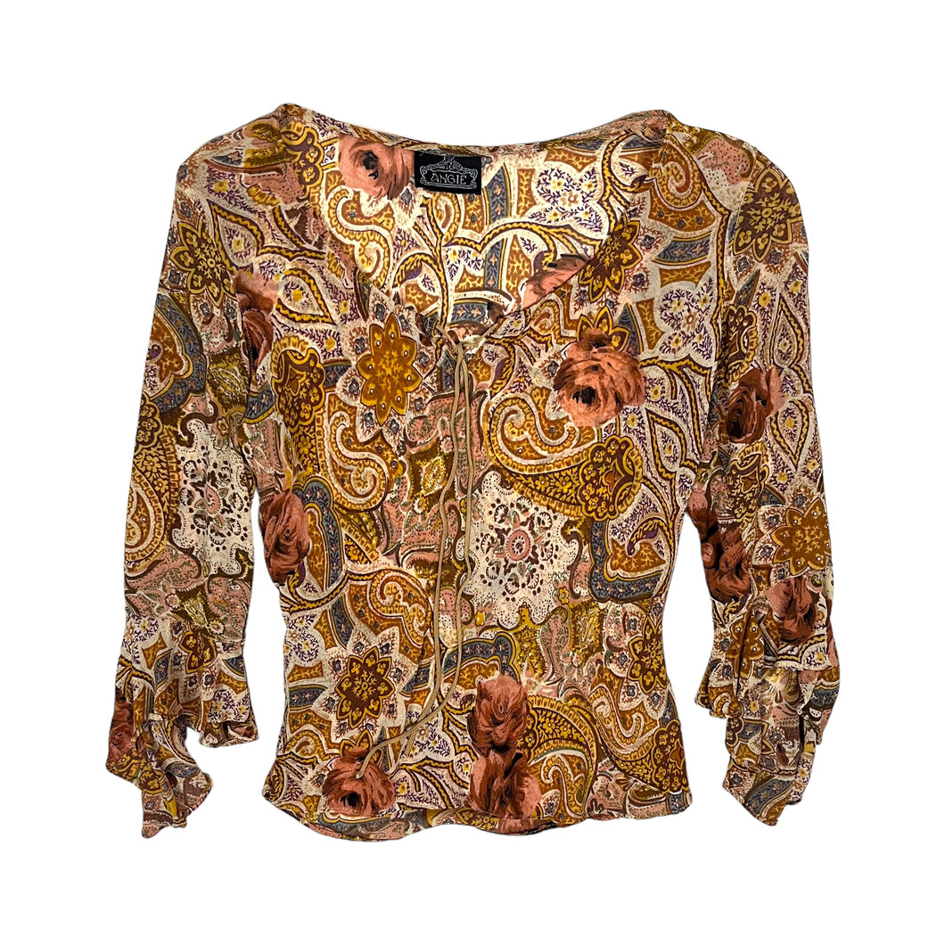 Women's Angie Paisley Print Boho Blouse - Size S
