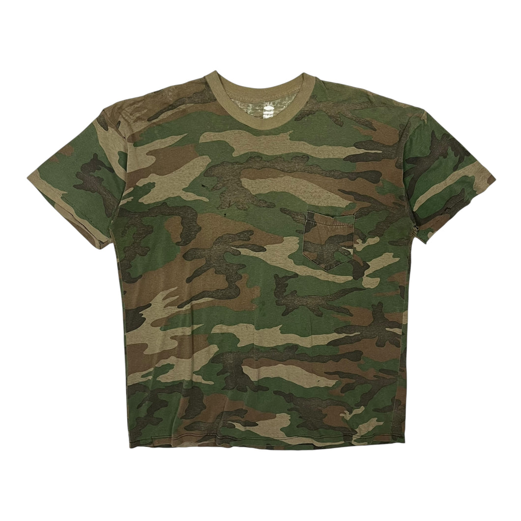 Distressed US Army Paper Thin Woodland Camo Tee - Size XL
