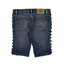 Load image into Gallery viewer, Women's Platinum Plush Rhinestone Peak-a-boo Capris - Size S
