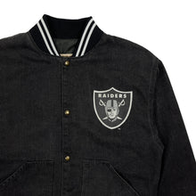Load image into Gallery viewer, Los Angeles Raiders Denim Bomber Jacket - Size L
