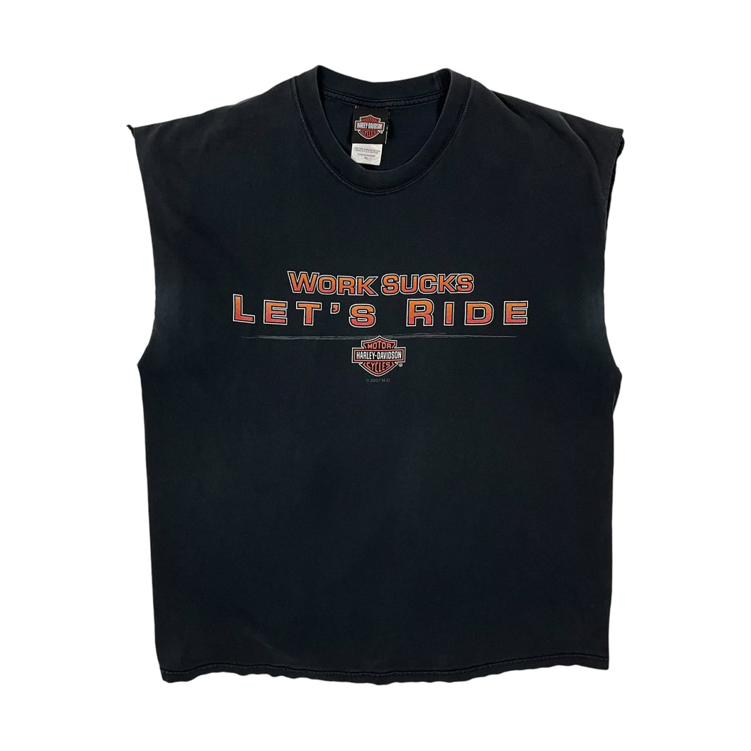 Harley-Davidson Work Sucks Lets Ride Cut Off Tank - Size XL
