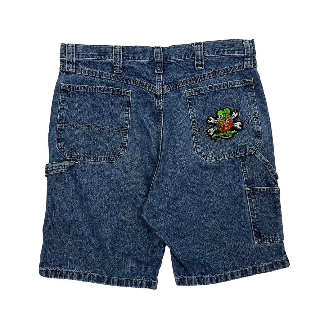 Wrangler Rat Fink Patch Carpenter Denim Shorts - Size 35
