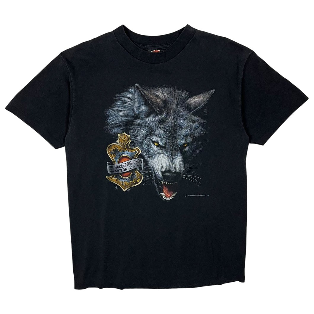 1992 Harley-Davidson 3D Emblem Wolf Tee - Size L