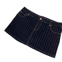 Load image into Gallery viewer, Women&#39;s Blueasphalt Pinstriped Denim Mini Skirt - Size L
