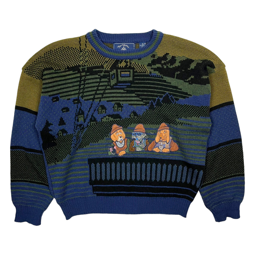 Rescue Dog Bar Scene Knit Sweater - Size L