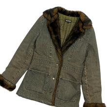 Load image into Gallery viewer, Women’s XOXO Faux Fur Denim Jacket - Size S
