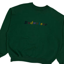 Load image into Gallery viewer, Budweiser Embroidered Rainbow Spell Out Crewneck Sweatshirt - Size L
