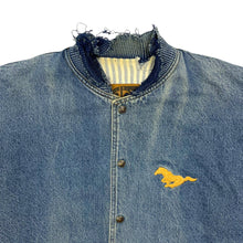 Load image into Gallery viewer, Distressed Ford Mustang Denim Varsity Jacket - Size L
