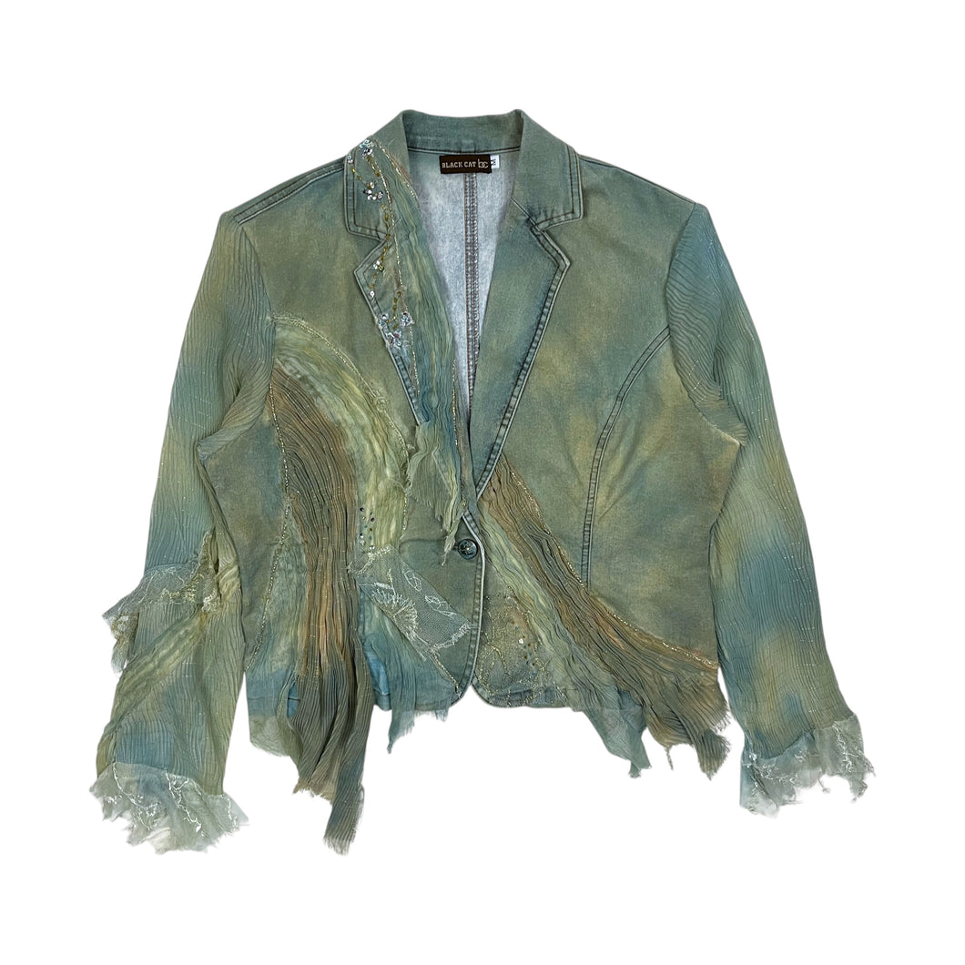 Women's Black Cat Embellished Denim Jacket - Size S/M