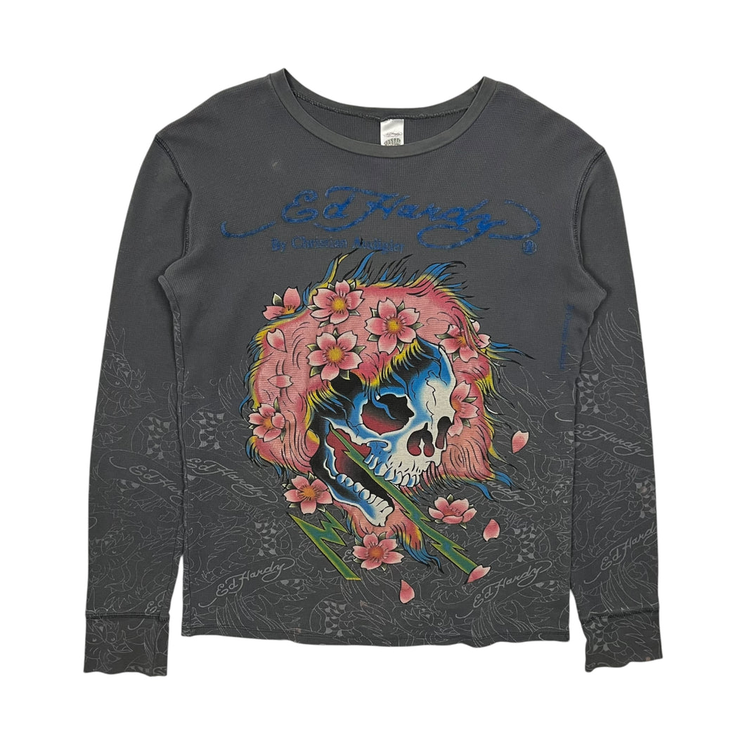 Ed Hardy Floral Skull Thermal Longsleeve - Size L