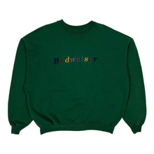 Load image into Gallery viewer, Budweiser Embroidered Rainbow Spell Out Crewneck Sweatshirt - Size L

