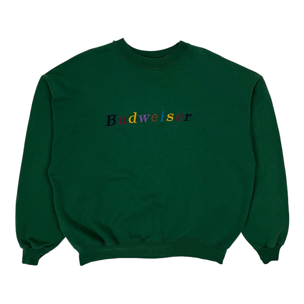 Budweiser Embroidered Rainbow Spell Out Crewneck Sweatshirt - Size L