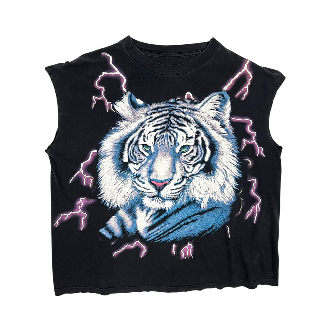 USA Thunder White Tiger Lightning Cut Off Tank - Size L