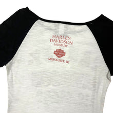 Load image into Gallery viewer, Women&#39;s Harley-Davidson 3/4 Sleeve 110th Anniversary Baseball Tee - Size L
