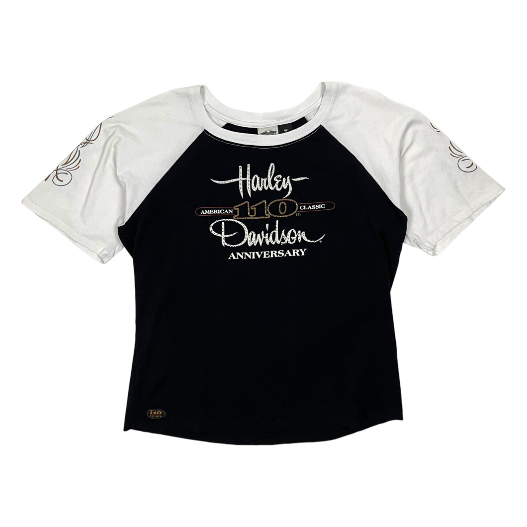 Women's Harley-Davidson Rhinestone 110th Anniversary Baseball Tee - Size XL