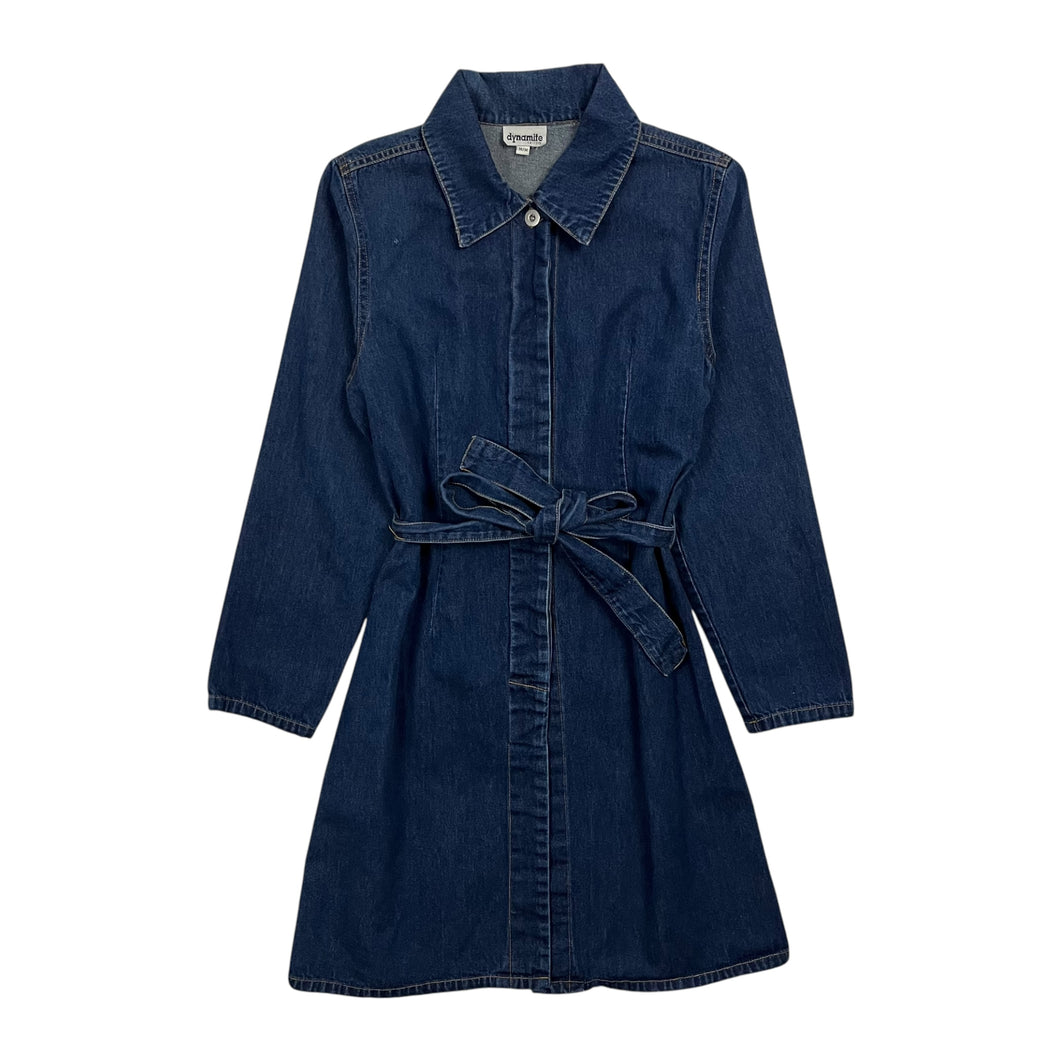 denim dress dynamite Flared Halter Denim Mini Dress Blue