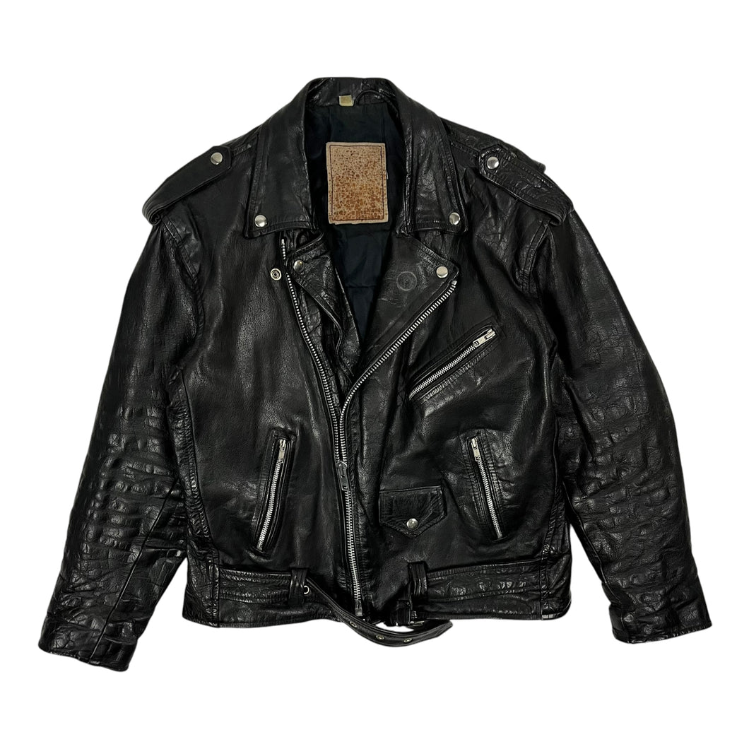 Classic Leather Biker Jacket - Size L