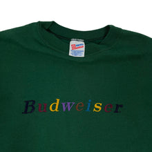 Load image into Gallery viewer, Budweiser Embroidered Rainbow Spell Out Crewneck Sweatshirt - Size L
