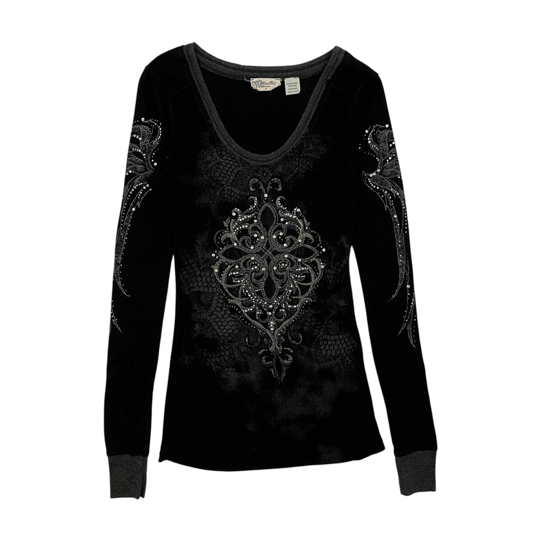 Women's Miss Me Thermal Extended Rhinestone Long Sleeve - Size M
