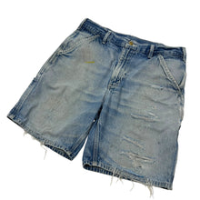 Load image into Gallery viewer, Carhartt Distressed &amp; Repaired Carpenter Denim Shorts - Size 34"
