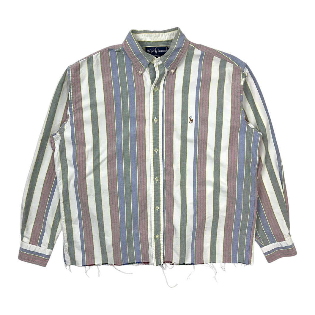 Ralph Lauren Vertical Stripe Raw Hem Button Down - Size M/L