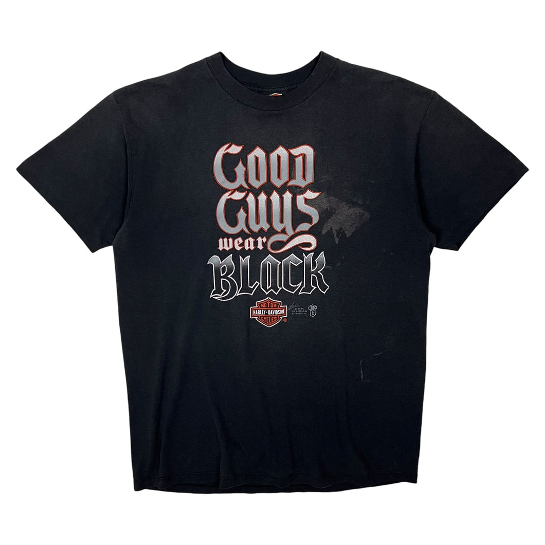 1986 Harley-Davidson 3D Emblem Good Guys Wear Black Tee - Size XL
