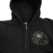 Load image into Gallery viewer, Distressed Harley-Davidson Hella Good Skull Zip-Up Hoodie - Size L
