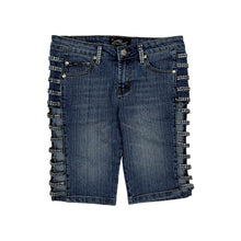 Load image into Gallery viewer, Women's Platinum Plush Rhinestone Peak-a-boo Capris - Size S
