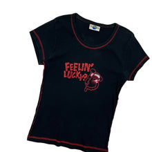 Load image into Gallery viewer, 2003 Women&#39;s Lucky 13 Contrast Stitch Baby Tee - Size S
