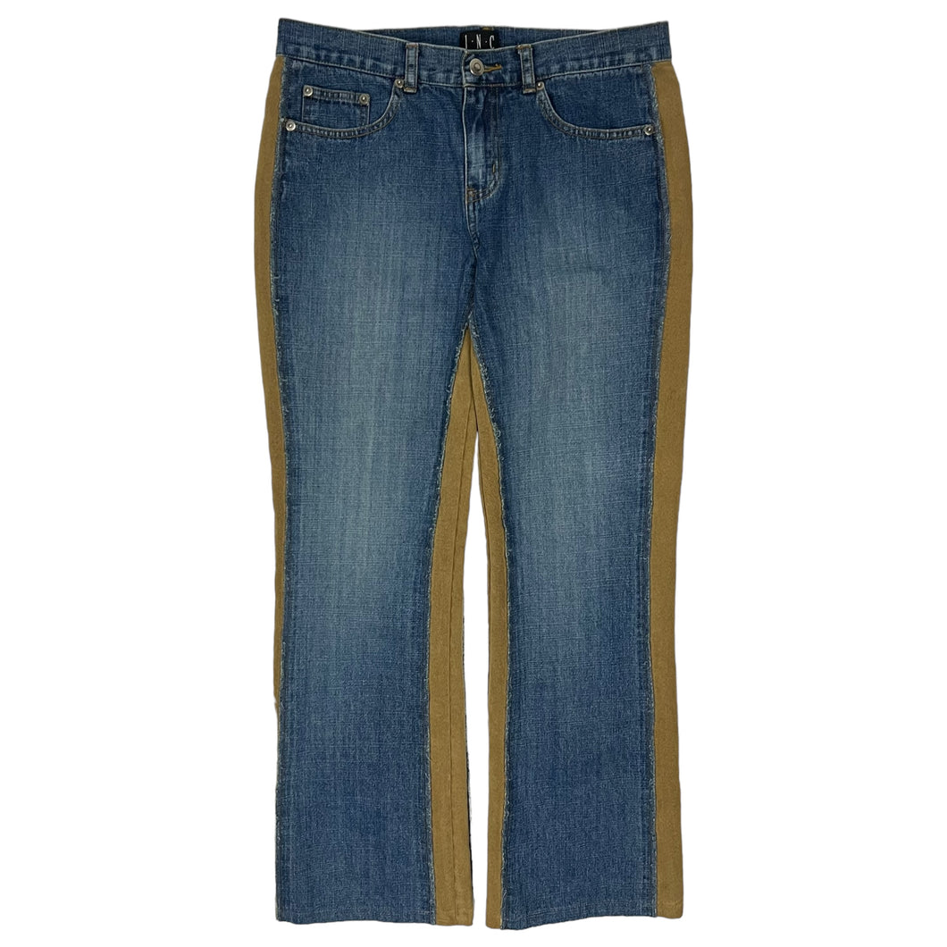 Women's Two Tone Flared Suede Denim Pants - Size M/L