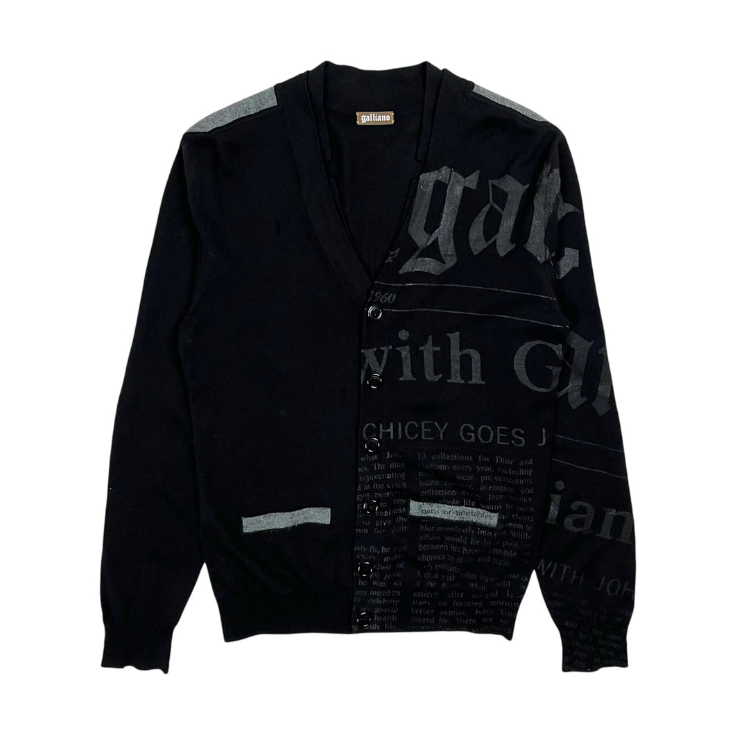 Galliano Newsprint Distressed Cardigan Sweater - Size S