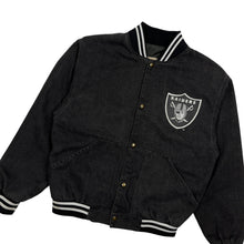 Load image into Gallery viewer, Los Angeles Raiders Denim Bomber Jacket - Size L
