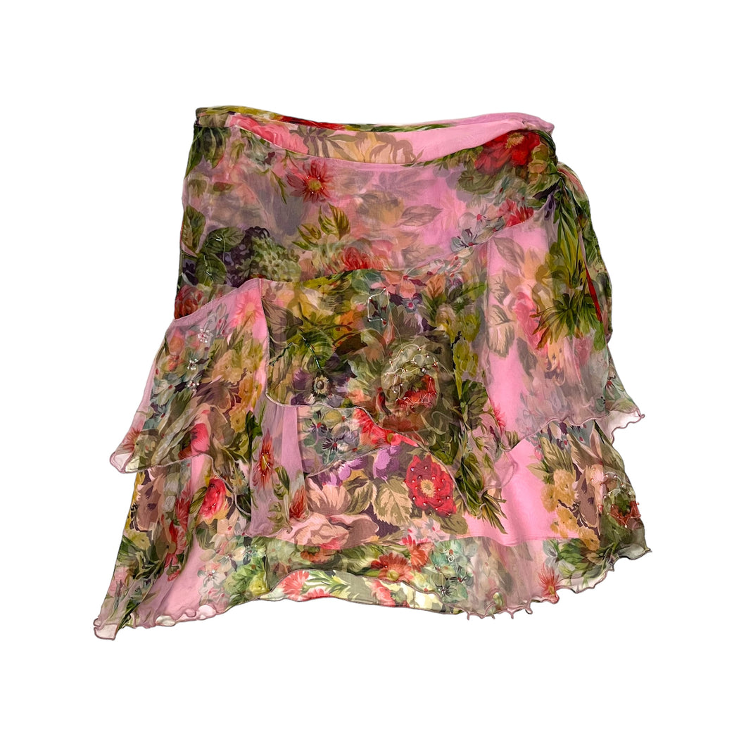 Women's L'pogee Floral Beaded Wrap Around Skirt - Size S