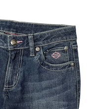 Load image into Gallery viewer, Dead Stock Women&#39;s Harley-Davidson Low Rise Flared Bedazzled Denim Jeans - Size XS

