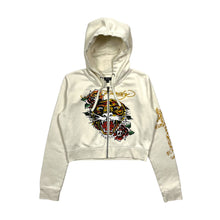 Load image into Gallery viewer, Women&#39;s Ed Hardy Tiger Rose Cropped Zip Up Hoodie - Size L
