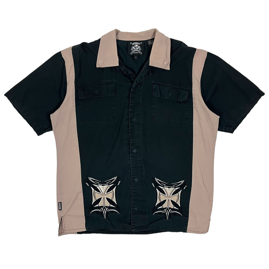 Two Tone Biker Button Up Shirt - Size L