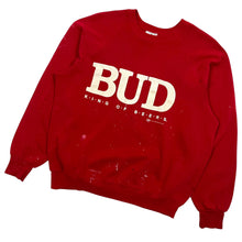 Load image into Gallery viewer, Distressed 1991 Budweiser King Of Beers Raglan Painters Crewneck Sweatshirt - Size L
